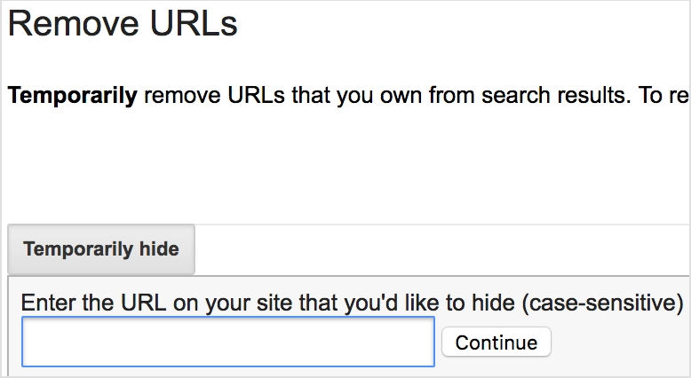 Google Search Console temporarily remove URLs image